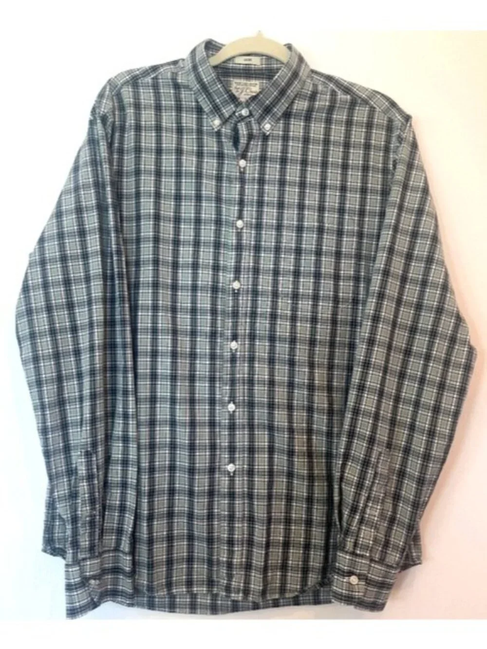 J.CREW Mens Button Down Organic Cotton Plaid Slim Shirt Large Business Casual